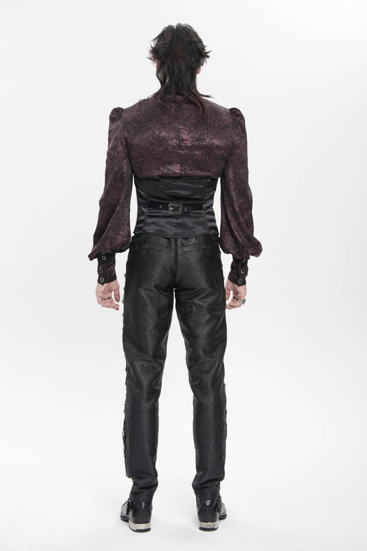 Black Lapel Collar Jacquard Lace Slim Men's Gothic Vest - Product - 10