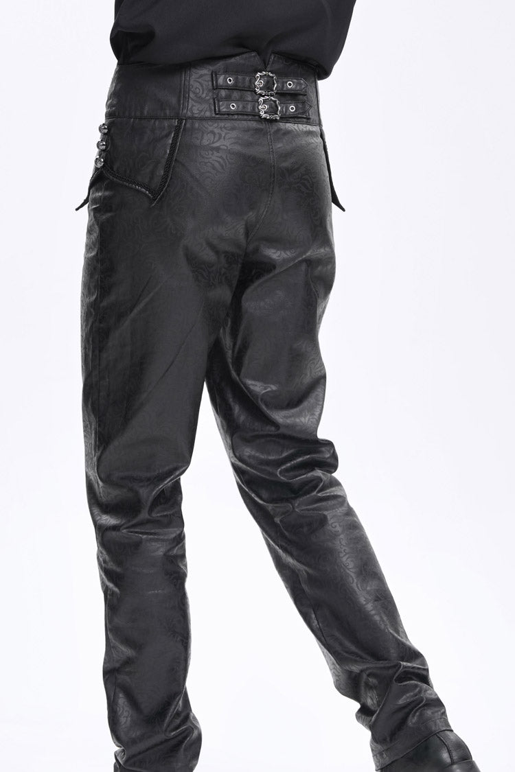 Black High Waisted Faux Leather  Men's Gothic Pants - Product - 10