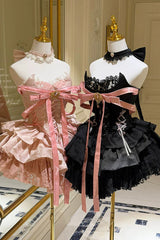 Pink [Kitten Sweetheart] Multi-Layered Ruffled Bow Lace-Up Princess Ballet Sweet Lolita Jsk Dress - Product - 4