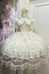 Apricot [Eternal Vow] Sleeveless Multi-Layered Ruffle Hanayome Bowknot Lace Lace-Up Sweet Lolita Jsk Dress - Product - 3