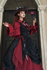 Black/Red [Moonlit Return] Printed Boned Gothic Elegant Lolita Skirt - Product - 5