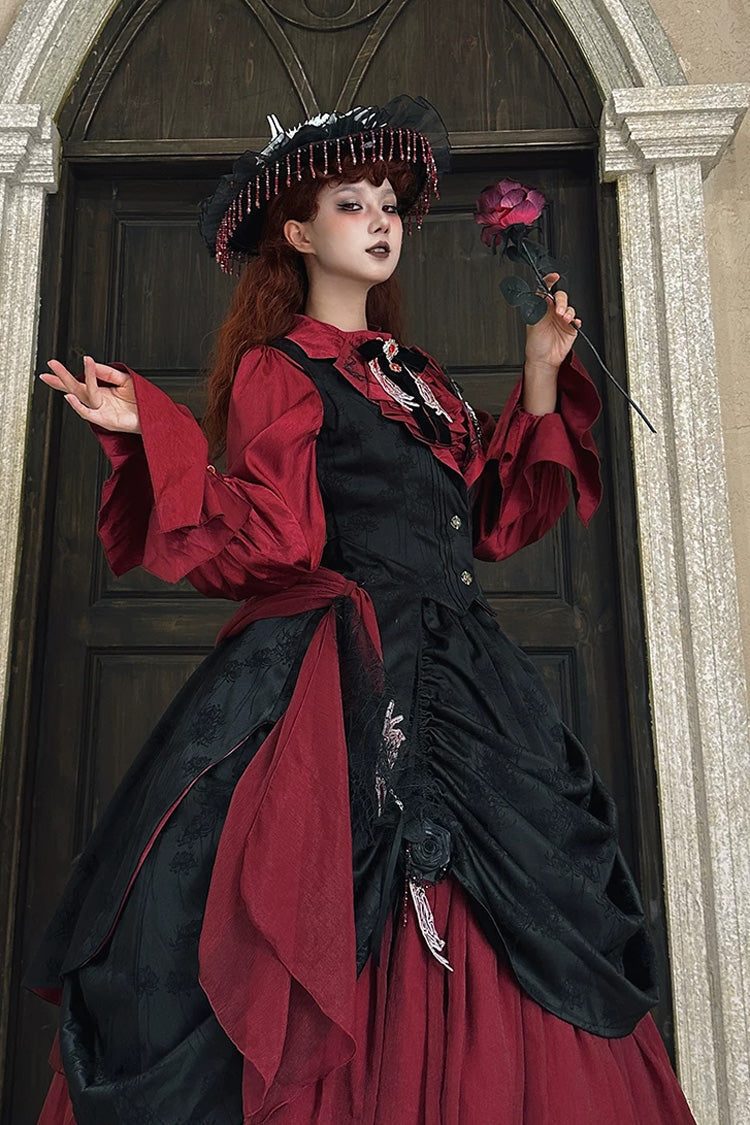 Black/Red [Moonlit Return] Printed Boned Gothic Elegant Lolita Skirt - Product - 5
