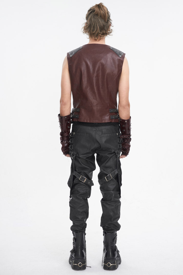 Red Studded Faux Leather Men's Punk Vest - Product - 4