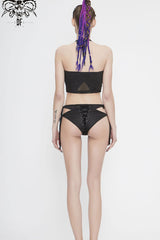Black Lace-Up Waist Mesh Women's Punk Swimsuit Top - Product - 7