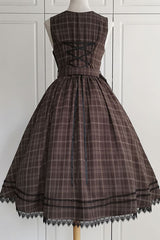 Brown [Poem of Greina] V Collar Sleeveless High Waisted Printed Classic Elegant Lolita Jsk Dress - Product - 6