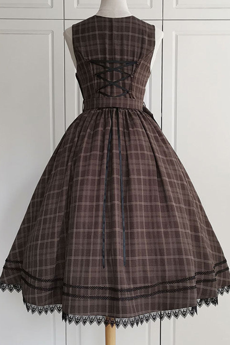 Brown [Poem of Greina] V Collar Sleeveless High Waisted Printed Classic Elegant Lolita Jsk Dress - Product - 6