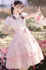 Pink Chinese Style Short Sleeves Princess Ruffle Sweet Lolita Dress - Product - 2