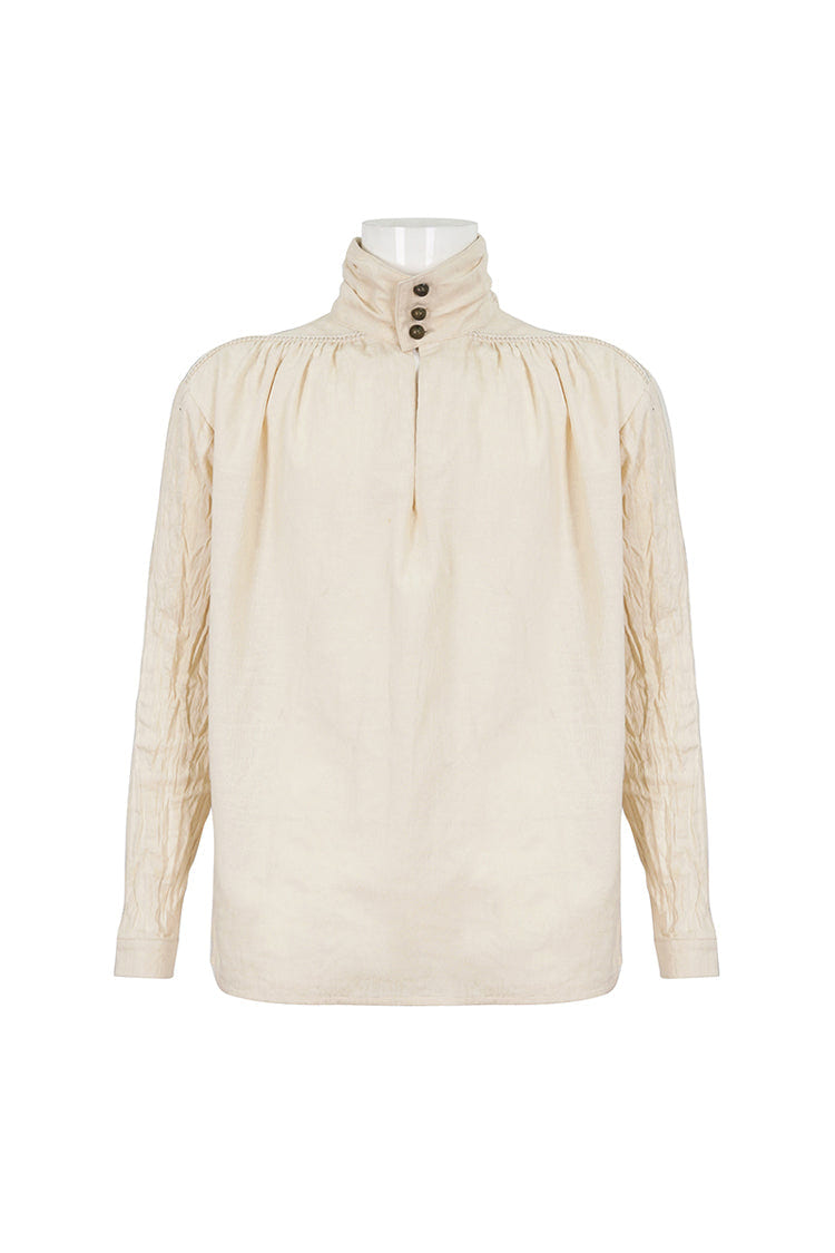 Stand Collar Ruched Men's Gothic Shirt - Product - 5