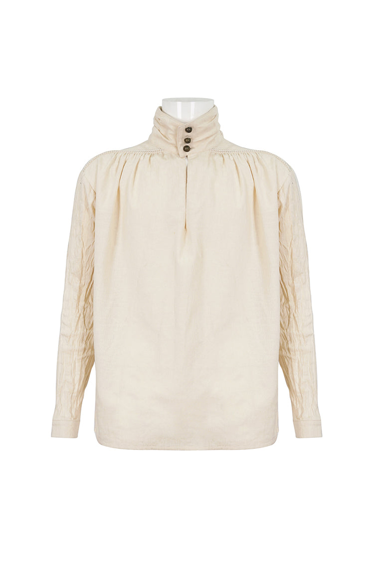 Stand Collar Ruched Men's Gothic Shirt - Product - 5