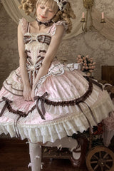 Pink [Shengqiao Tata] Sleeveless Print Ruffle Bowknot Lace-Up Sweet Elegant Lolita Jsk Dress - Product - 16
