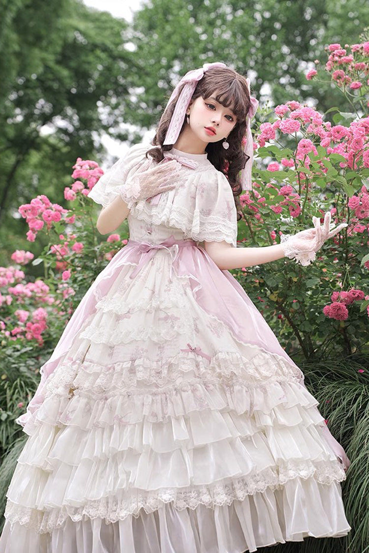 Multi-Color Bellflower Print Ruffle Lace Sweet Princess Lolita Dress - Product - 2