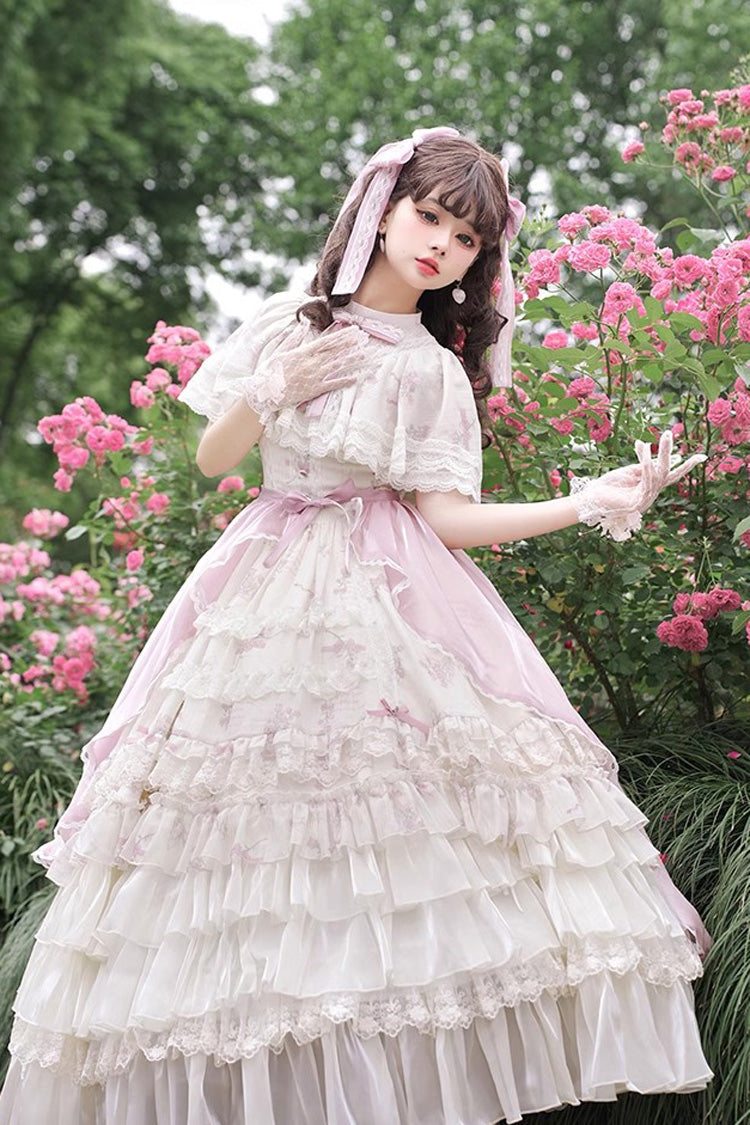 Multi-Color Bellflower Print Ruffle Lace Sweet Princess Lolita Dress - Product - 2