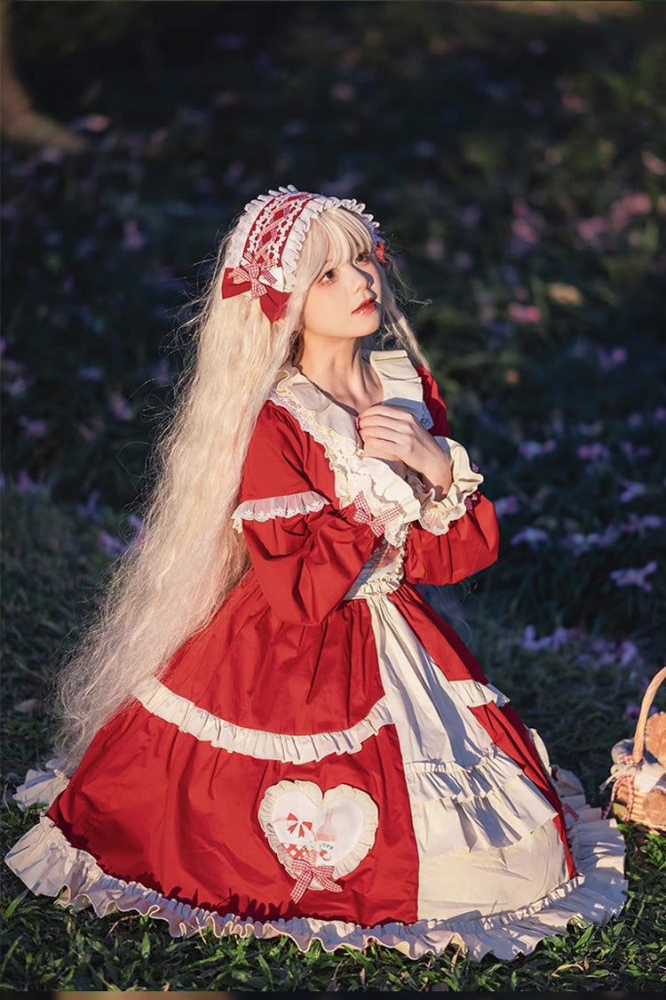 Red Cider House Long Sleeves Print Ruffle Cardigan Bowknot Sweet Lolita Dress - Product - 10