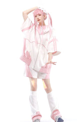 Pink/White [Star Waves] Half Sleeves Jirai Kei Coat - Product - 3