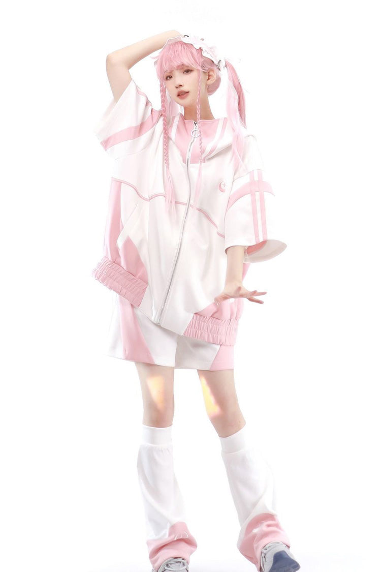 Pink/White [Star Waves] Half Sleeves Jirai Kei Coat - Product - 3