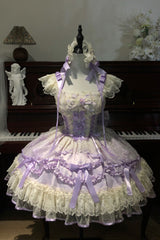 Purple [Dreaming Butterfly] Multi-Layered Jacquard Ruffle Bowknot Lace Sweet Princess Lolita Jsk Dress - Product - 5