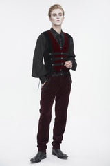Red High Waisted Lace Splice Men's Gothic Pants - Product - 6