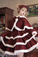Red [Christmas Carol] Triple-Layered Bowknot Sweet Lolita Jsk Dress - Red - 1