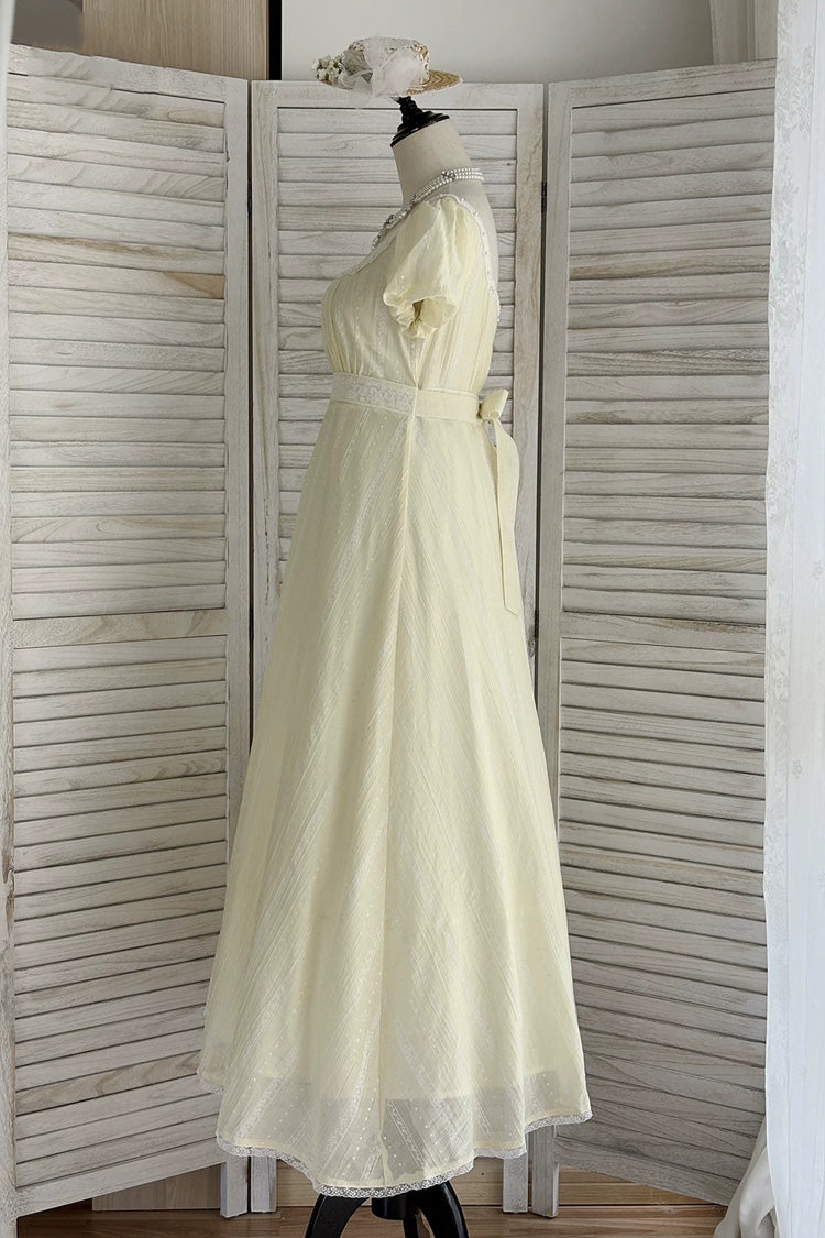 Yellow Square Collar Short Sleeves Jacquard Ruffled Lace Sweet Elegant Lolita Dress - Product - 8