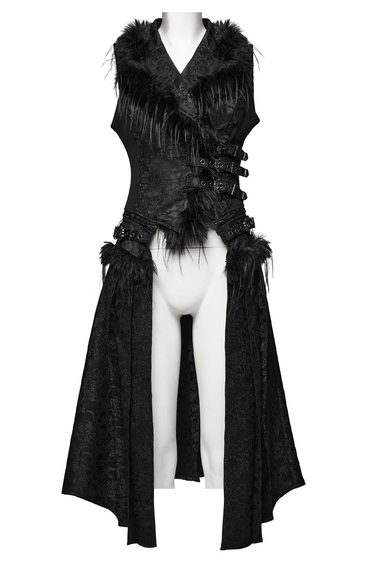 Black V Collar Sleeveless Jacquard Detachable Lace-Up Women's Gothic Vest - Product - 3