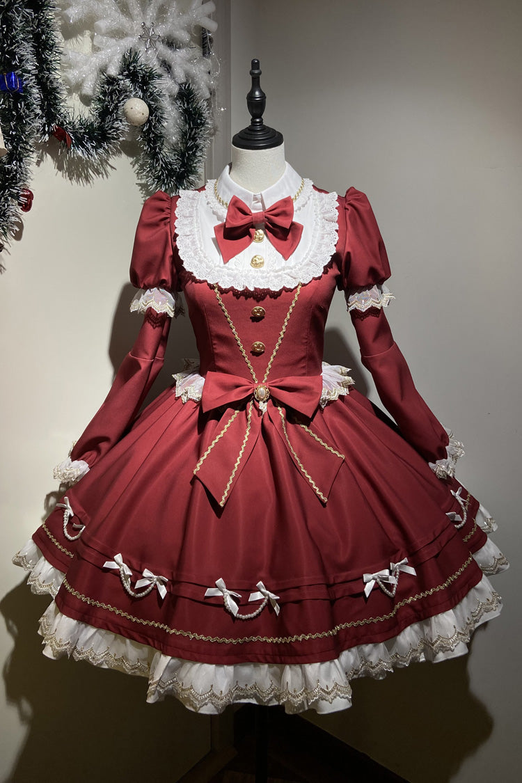 Red [Miss Flando of the New Year] Long Sleeves Ruffled Bow Sweet Lolita Dress - Product - 3