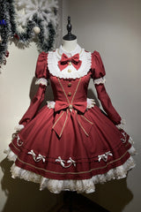 Red [Miss Flando of the New Year] Long Sleeves Ruffled Bow Sweet Lolita Dress - Product - 3