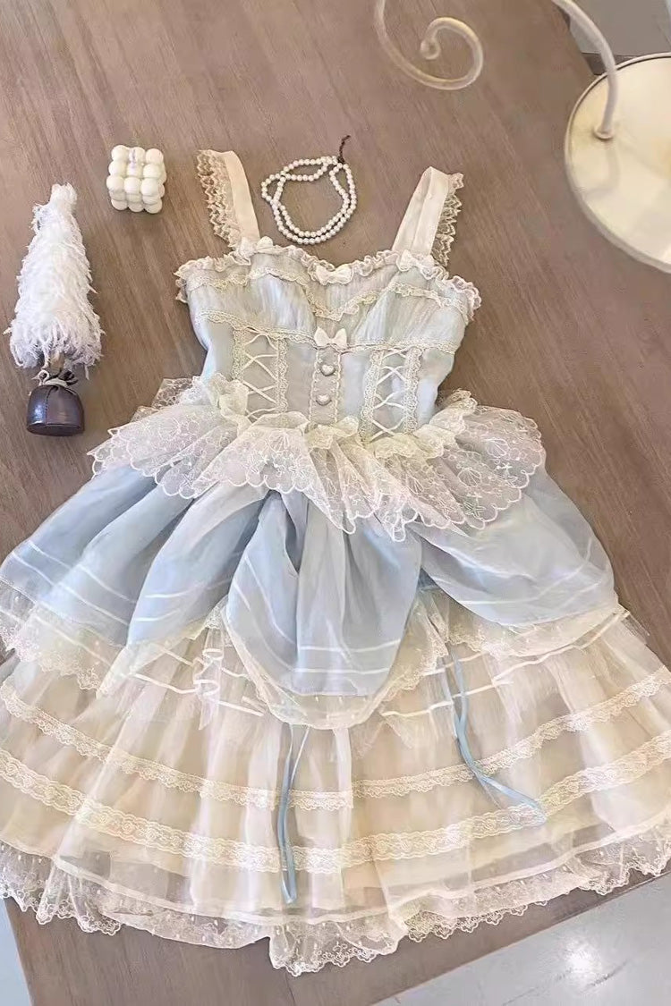 Blue [Lemon Sea Salt] Ruffle Lace Sweet Princess Lolita Jsk Dress - Product - 2