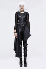 Black Zipper Up Asymmetric Sleeveless Womens Punk Rock Mid Length Leather Dress - Product - 2