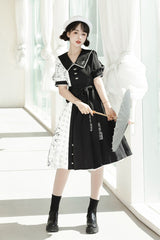 Black/White Stitching Chinese Style Bamboo Print High Waisted Sweet Lolita Dress - Product - 6