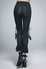 Black Side Hollow Out Lace Up Slit Lace Hem Gothic Womens Pants - Product - 6