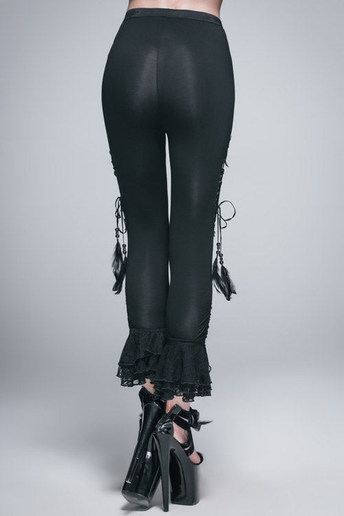 Black Side Hollow Out Lace Up Slit Lace Hem Gothic Womens Pants - Product - 6