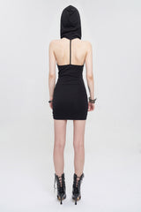 Black Cross Straps Backless Hooded Sleeveless Hip Wrap Women's Punk Dress - Product - 5