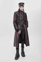 Red Stand Collar Zipper Straps Eyelet Men's Punk Coat - Product - 9