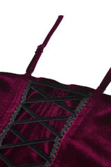 Burgundy Ribbon Bow Lace-Up Women's Gothic Velet Cami Corset Top - Product - 13