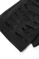 Black Ripped Color-Blocked Pleated Women's Gothic Long Gloves - Product - 7