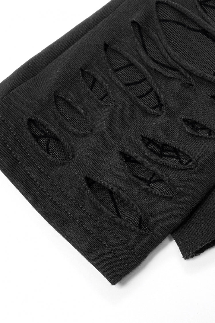 Black Ripped Color-Blocked Pleated Women's Gothic Long Gloves - Product - 7