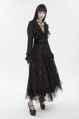 Black Thin Waist Plaid Stitching Layered Lace Long Sleeves Women's Gothic Shirt - Product - 3