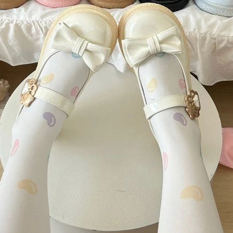 Cute Cat Decor Buckle Round-Toe Bow Mary Jane Flat Shoes 6 Colors - White - 7