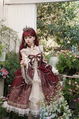 Red Baroque Palace Print Lace Classic Princess Lolita Dress - Product - 5