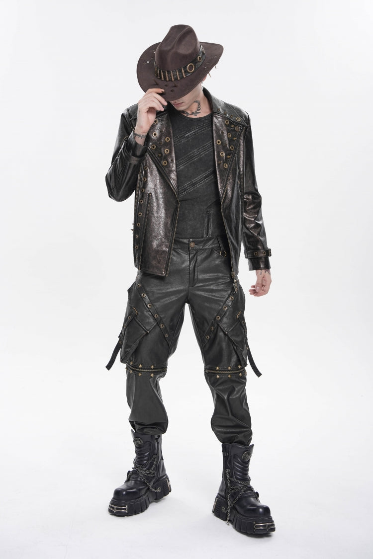 Spliced Irregular Detachable Studded Zippered Men's Punk Handsome Pants  With Big Pockets - Product - 10