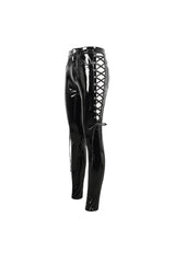 Black Patent Leather Side Cutout Lace Up Women's Punk Pants - Product - 9