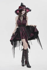 Black/Red Off Shoulder Sleeveless Multi-Layered Printed Lace Irregular Tassels Women's Gothic Dress - Product - 5