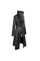 Black/Gray Large Neckline Design Long Leather Shoulder String Decoration Women's Punk Jacket - Product - 6