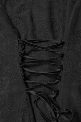 Black Stand Collar Long Puff Sleeves Floral Embroidered Women's Gothic Blouse - Product - 8