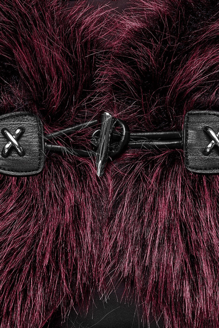 Red Stand Collar Sleeveless Gradient Faux Fur Women's Gothic Cape - Product - 5