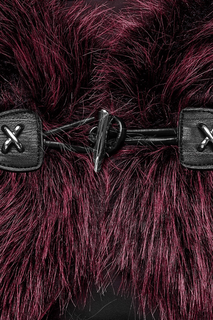 Red Stand Collar Sleeveless Gradient Faux Fur Women's Gothic Cape - Product - 5