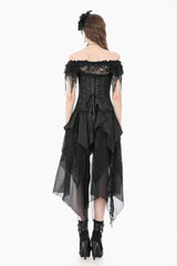Black Jacquard Ruffled Lace Lace-Up Women's Gothic Overbust Corset - Product - 4