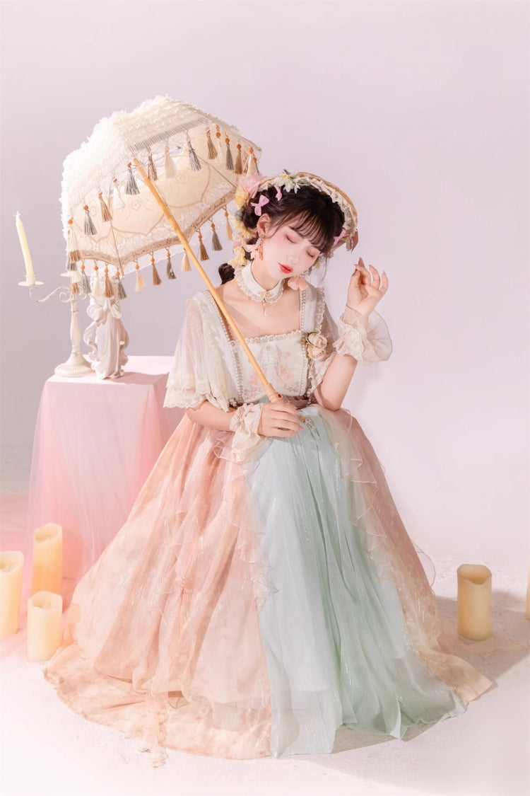 Multi-Color Ruffle Lace Sweet Chinese Style Elegant Princess Lolita Jsk Dress Set - Product - 10