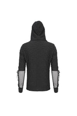Black Lace Up Mesh Splice Long Sleeve Men's Punk Hoodies - Product - 11