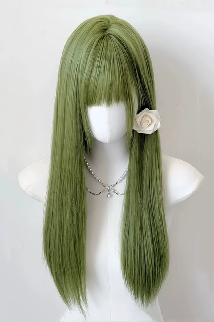 Emerald Green Air Bangs Sweet Lolita Long Straight Wig - Green - 1
